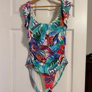 La Blanca Tropics of Tropez Off-Shoulder Ruffle Floral One-Piece Swimsuit 16
